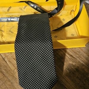 Fendi Black and White Silk Polka Dot Tie